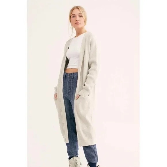 Free People Sweaters - Free People Run to You Duster Cardigan Longline Sweater Gray Size Small